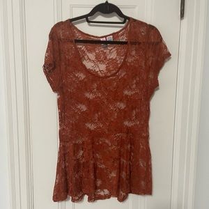 Lace top, rose pattern, peplum style L